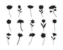 Floral branch silhouette set. Hand drawn with leaves and flowers on white background.