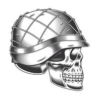skull soldier head helmet side line art vintage tattoo or print design vector illustratio.