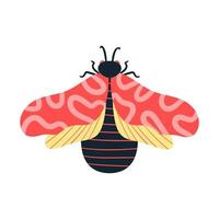 Polilla mariposa tropical con alas multicolores y antenas aisladas sobre fondo blanco. vista superior de la polilla voladora. un insecto exótico de primavera. estilo plano de ilustración vectorial vector