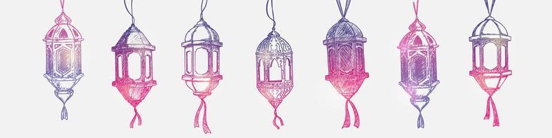 Set Of Hand Drawn Lanterns. Illustration Vector Graphic.  Design Concept  Ramadan Vintage Lantern With HandDrawn Sketch Style