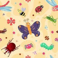 Cute Insects and Bug Seamless Pattern