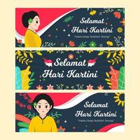 feliz día de kartini conjunto de banner horizontal vector