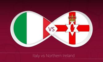 Italia vs Irlanda del Norte en competición de fútbol, grupo c. versus icono en el fondo del fútbol. vector