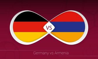 alemania vs armenia en competición de fútbol, grupo j. versus icono en el fondo del fútbol. vector