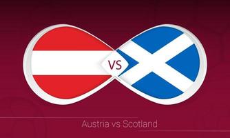 Austria vs Escocia en competición de fútbol, grupo f. versus icono en el fondo del fútbol. vector