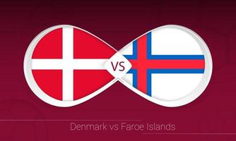Denmark vs Faroe Islands in Football Competition, Group F. Versus icon on Football background. vector