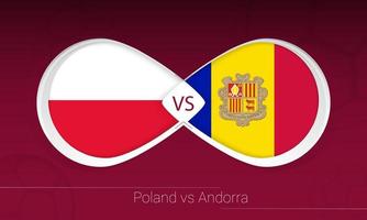polonia vs andorra en competición de fútbol, grupo i. versus icono en el fondo del fútbol. vector