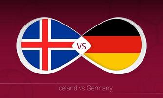islandia vs alemania en competición de fútbol, grupo j. versus icono en el fondo del fútbol. vector
