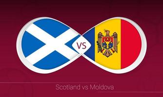 Escocia vs moldavia en competición de fútbol, grupo f. versus icono en el fondo del fútbol. vector