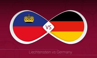 liechtenstein vs alemania en competición de fútbol, grupo j. versus icono en el fondo del fútbol. vector