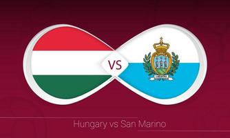 hungría vs san marino en competición de fútbol, grupo i. versus icono en el fondo del fútbol. vector