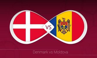Denmark vs Moldova in Football Competition, Group F. Versus icon on Football background. vector