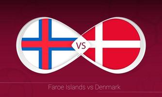 islas feroe vs dinamarca en competición de fútbol, grupo f. versus icono en el fondo del fútbol. vector