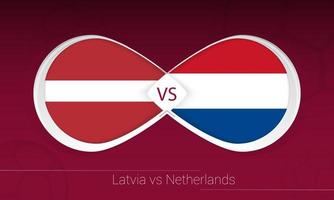 Latvia vs Netherlands in Football Competition, Group G. Versus icon on Football background. vector