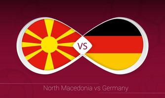 macedonia del norte vs alemania en competición de fútbol, grupo j. versus icono en el fondo del fútbol. vector