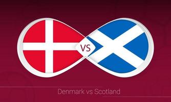 Denmark vs Scotland in Football Competition, Group F. Versus icon on Football background. vector