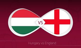 Hungary vs England in Football Competition, Group I. Versus icon on Football background. vector