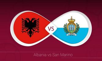 albania vs san marino en competición de fútbol, grupo i. versus icono en el fondo del fútbol. vector