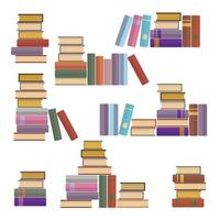 Collection of colourful books stacks. Bookshelf constructor. Flat style isolated on white vector illustration.