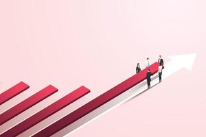 Team business person raise a red bar graph on a pink background. vector