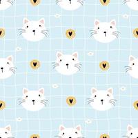 Nursery seamless pattern cat face on mesh background Use for prints, wallpapers, textiles, vector illustration