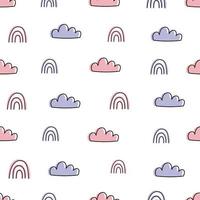 Seamless nursery pattern clouds and rainbow cute textures for baby bedding, fabrics, wallpaper, wrapping paper, textiles vector