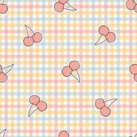 Baby seamless pattern pink cherry on plaid background Use for prints, wallpaper decorations, fabrics, textiles vector illustration