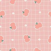 Baby seamless pattern apple fruit background with square grid lines on pink background Used for print, wallpaper decoration. vector illustration