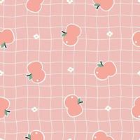 Baby seamless pattern apple fruit background with square grid lines on pink background Used for print, wallpaper decoration. vector illustration