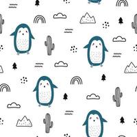 Seamless vector pattern penguin with sky Used for wallpaper,  cloth, fashion, textiles