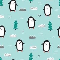 Seamless vector pattern penguin with pine trees Used for cloth, fashion, textiles