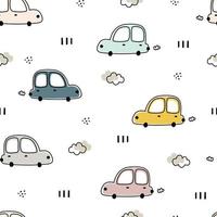 fondo de dibujos animados de vehículos de patrones sin fisuras de bebé con coches y árboles utilizados para impresión, decoración, telas, textiles vector