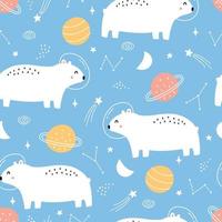 Seamless baby pattern cartoon background with Bear and space and stars use for fabric patterns, textiles, wallpaper, vector illustration