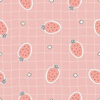 Nursery seamless pattern strawberry on square grid background used for prints, wallpaper, textiles Vector Illustration