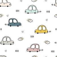 fondo de dibujos animados de vehículos de patrones sin fisuras de bebé con coches y árboles utilizados para impresión, decoración, telas, textiles vector