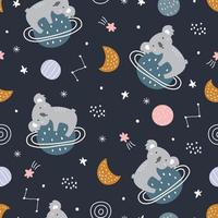 Space background illustration with stars and koala seamless vector pattern use for print, wallpaper, decoration, fabric, textile