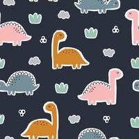 dinosaur seamless vector pattern on navy blue background