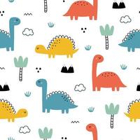 Dinosaur nursery seamless vector pattern on navy white background