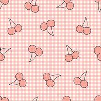 Baby seamless pattern pink cherry on plaid background Use for prints, wallpaper decorations, fabrics, textiles vector illustration