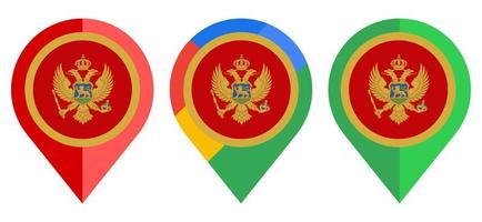 icono de marcador de mapa plano con bandera de montenegro aislado sobre fondo blanco