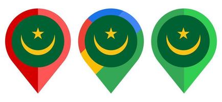 icono de marcador de mapa plano con bandera de mauritania aislado sobre fondo blanco