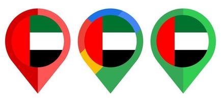 icono de marcador de mapa plano con la bandera de los emiratos árabes unidos aislada sobre fondo blanco vector