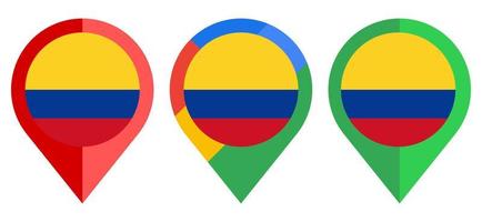 icono de marcador de mapa plano con bandera de colombia aislado sobre fondo blanco vector