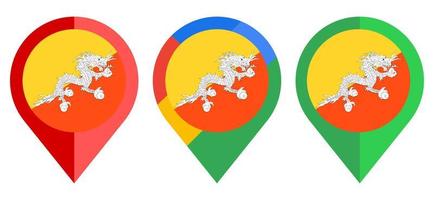 icono de marcador de mapa plano con bandera de Bután aislado sobre fondo blanco vector