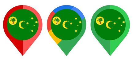 icono de marcador de mapa plano con la bandera de las islas cocos aislada sobre fondo blanco vector