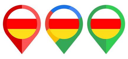 icono de marcador de mapa plano con bandera de Osetia del sur aislada sobre fondo blanco vector