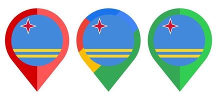 icono de marcador de mapa plano con bandera de aruba aislado sobre fondo blanco vector