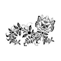 Beautiful lotus flowers black Silhouette. The black line drawn on a white background. Vector illustration