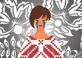 The girl cries with the color of the flag of Ukraine. Pray for Ukraine. Stop war. Cartoon style. vector