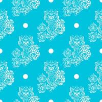 A blue and white pattern with flowers and polka dots vector